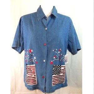 Tantrums Patriotic Flag Women's M Blue S/S Top-NWT